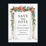 Bruiloft Bladerdak Winter Bloemen Save The Date Aankondigingskaart<br><div class="desc">Elegant Wedding Canopy Waterverf Poinsettia Floral Photo Save the Date Briefkaart bevat rode poinsettias,  witte rozen,  dennenappels en botanisch groen. Paar Foto.</div>