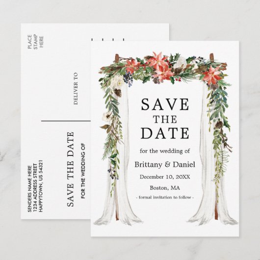 Bruiloft Bladerdak Winter Bloemen Save The Date Aankondigingskaart (Voorkant / Achterkant)