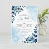 Bruiloft Blauw Bloem Boeket Waterverf Kaart (Staand voorkant)