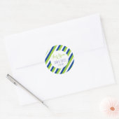 Bruiloft blauw kobalt groene strepen ronde sticker (Envelop)