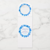 Bruiloft blauw pansy waterverf op maat flessenhanger (Voorkant)