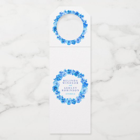 Bruiloft blauw pansy waterverf op maat flessenhanger (Voorkant)