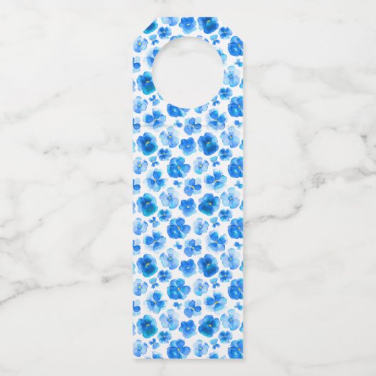 Bruiloft blauw pansy waterverf op maat flessenhanger (Achterkant)