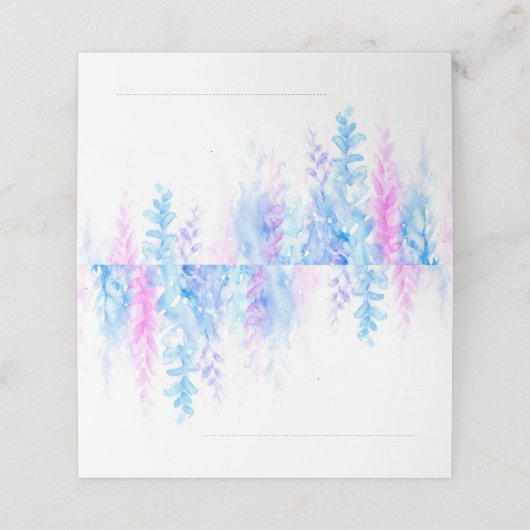 Bruiloft blauw roze bloem cascade plaats kaart plaatskaartje (Buitenkant ongevouwen)