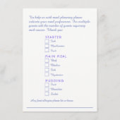 Bruiloft blauwe bloem cascade maaltijd opties kaar informatiekaartje (Achterkant)