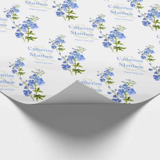 Bruiloft blauwe delphinium kunst aangepaste wrap cadeaupapier (Hoek)