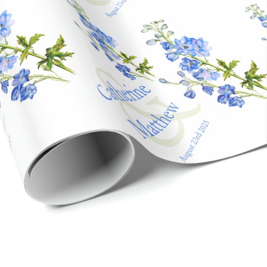 Bruiloft blauwe delphinium kunst aangepaste wrap cadeaupapier (Rol Hoek)