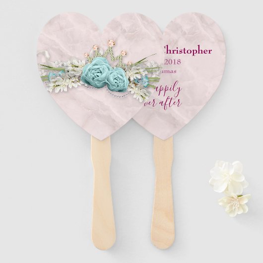 Bruiloft - Blauwe Rozen en Kroonbloemboeket Handwaaier (Voorkant en achterkant)