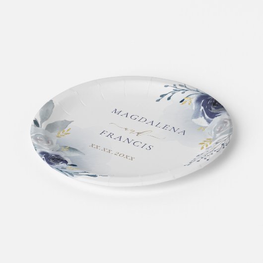 bruiloft blauwe rozen papieren bordje (Gekanteld)