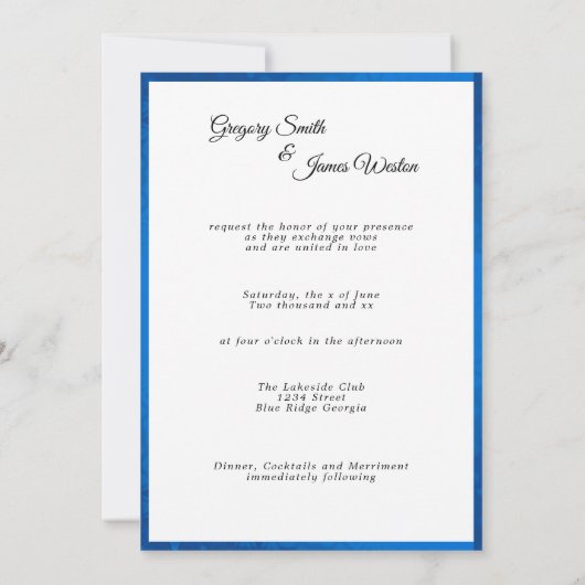 Bruiloft Blauwe Tuxedos Witte Rozen Kaart (Achterkant)