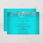 Bruiloft Blauwgroen Crystal Pearl Sneeuwvlok Zilve RSVP Kaartje (Voorkant / Achterkant)