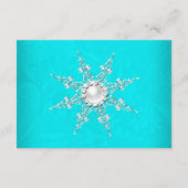 Bruiloft Blauwgroen Crystal Pearl Sneeuwvlok Zilve RSVP Kaartje (Achterkant)