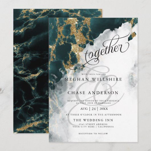 BRUILOFT | Blauwgroen Sapphire Waterverf BarefootB (Voorkant / Achterkant)