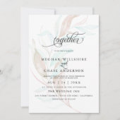 BRUILOFT | Blauwgroen Waterverf van Bleek koraal Kaart (Voorkant)