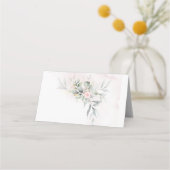 Bruiloft | Bleke Blush Pink Waterverf Floral Plaatskaartje (Achterkant)
