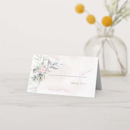 Bruiloft | Bleke Blush Pink Waterverf Floral Plaatskaartje (Voorkant)
