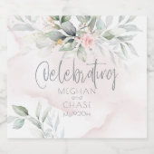 Bruiloft | Bleke groene olievlek Blush roze rozen Likeurfles Etiket (Enkel label)