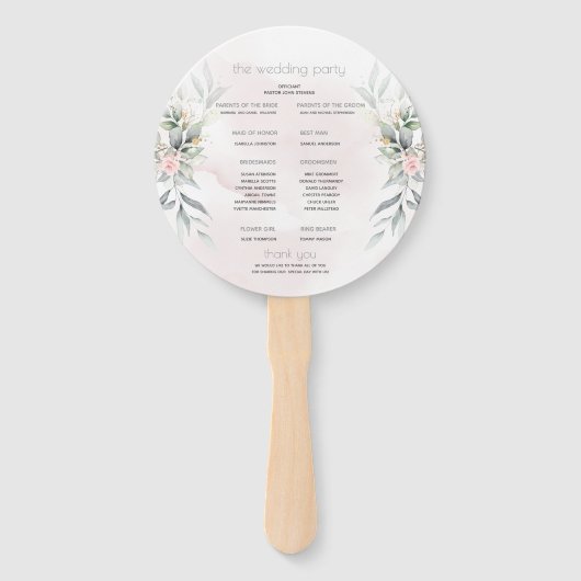 Bruiloft | Bleke roze bloemen Zilveren Sage Leaves Handwaaier (Achterkant)