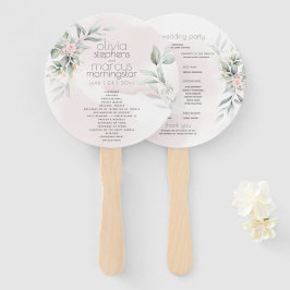 Bruiloft | Bleke roze bloemen Zilveren Sage Leaves Handwaaier