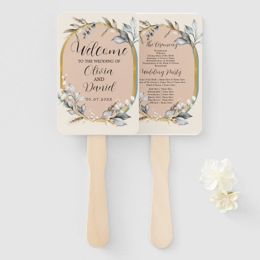 Bruiloft Bloem Hand Fan Romantisch Neutrals Lente Handwaaier (Voorkant en achterkant)