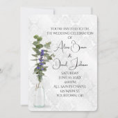 Bruiloft Bloemen Boeket op Damask Kaart (Voorkant)