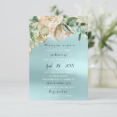 Bruiloft bloemen brunch Spark Goud Blauw Kaart (Staand voorkant)