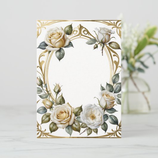 Bruiloft Bloemen lijst romantisch en goud Kaart (Staand voorkant)