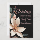 Bruiloft Bloemen Perzik roze bloemen zwart Kaart (Voorkant)