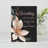 Bruiloft Bloemen Perzik roze bloemen zwart Kaart (Staand voorkant)