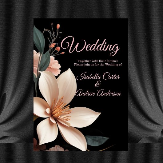 Bruiloft Bloemen Perzik roze bloemen zwart Kaart