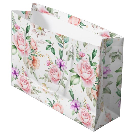 Bruiloft Bloemen Print Gift Bag Groot Cadeauzakje (Voorkant Gekanteld)