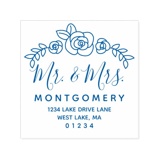 Bruiloft Bloemen Roos Wijnstok Mr & Mrs Retouradre Zelfinktende Stempel (Design)