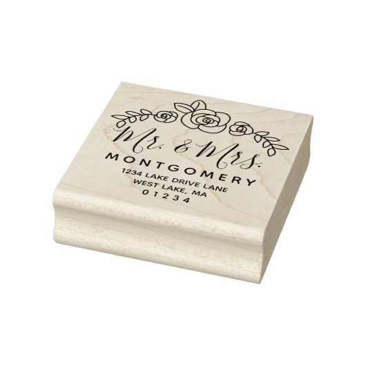 Bruiloft Bloemen Rozen Mr & Mrs Retouradres Rubberstempel (Stempel)