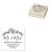 Bruiloft Bloemen Rozen Mr & Mrs Retouradres Rubberstempel (Gestempeld)