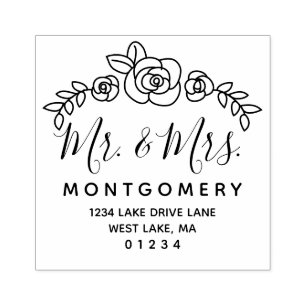 Bruiloft Bloemen Rozen Mr & Mrs Retouradres Rubberstempel