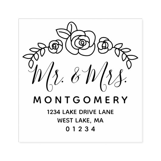 Bruiloft Bloemen Rozen Mr & Mrs Retouradres Rubberstempel (Afrduk)