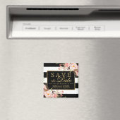 Bruiloft Bloemen Zwart Wit Strepen Save the Date Magneet (Insitu (Vaatwasser))