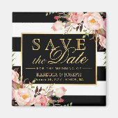 Bruiloft Bloemen Zwart Wit Strepen Save the Date Magneet (Voorkant)