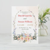 Bruiloft bloemenboog roze, paarse, gele waterverf kaart (Staand voorkant)