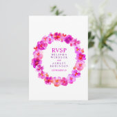 Bruiloft bloemenkrans panty roze RSVP kaartje (Staand voorkant)