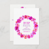 Bruiloft bloemenkrans panty roze RSVP kaartje (Voorkant / Achterkant)