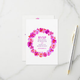 Bruiloft bloemenkrans panty roze RSVP kaartje