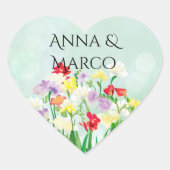 Bruiloft bloemenuitnodiging hart sticker (Voorkant)