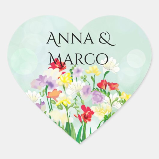 Bruiloft bloemenuitnodiging hart sticker (Voorkant)