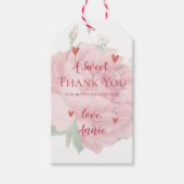 Bruiloft bloemige mooie roze dank je wel cadeaulabel (Voorkant)