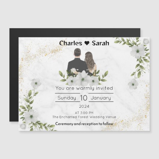 Bruiloft Blooms Uitnodiging: Een bloemenkiesverhaa Magnetische Uitnodiging (Voorkant / Achterkant)