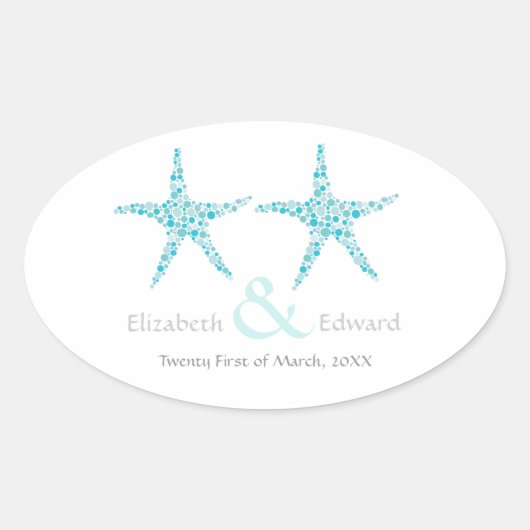 Bruiloft Blue Aqua Starfish Beach Save the Date Ovale Sticker (Voorkant)