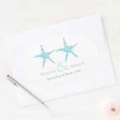 Bruiloft Blue Aqua Starfish Beach Save the Date Ovale Sticker (Envelop)