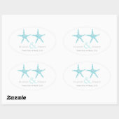 Bruiloft Blue Aqua Starfish Beach Save the Date Ovale Sticker (Vel)