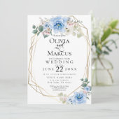 Bruiloft | Blue Peony Waterverf Flowers Kaart (Staand voorkant)